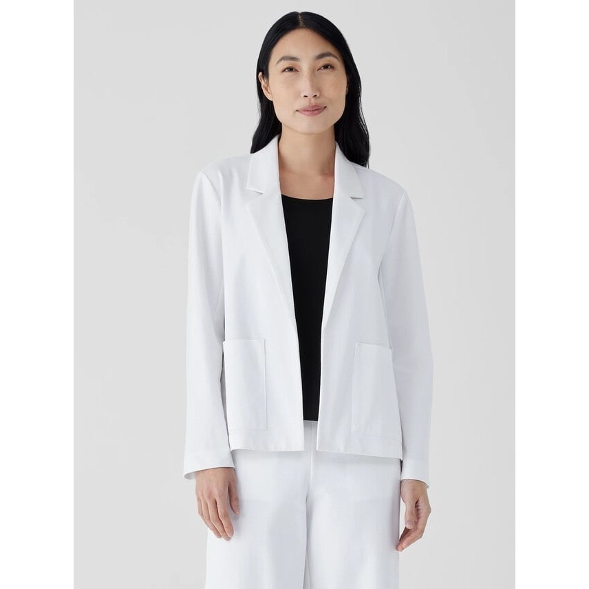 Eileen Fisher Cotton Ponte Blazer White Organic Cotton Open Front Jacket S Nwot